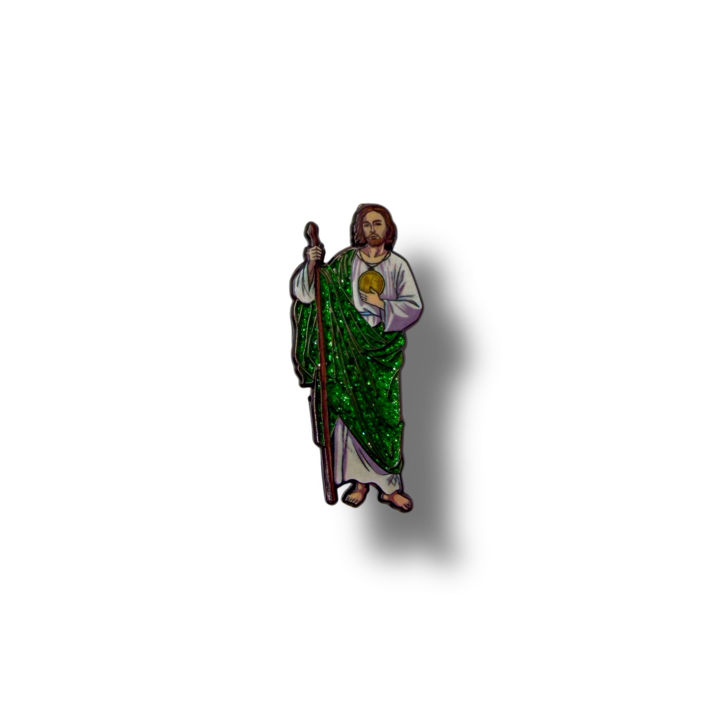 San Judas Glitter Pin – Green Faith Edition